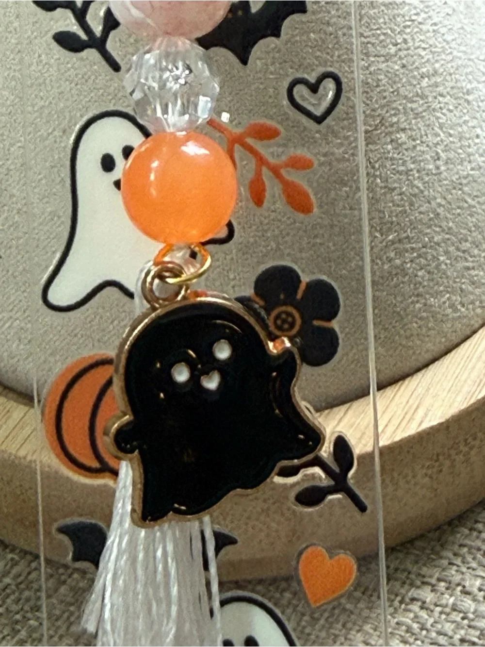 👻 Acrylic bookmark “Ghost” design, beads and 2 Charms. NWOT (Size small )